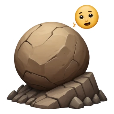 Sisyphus at the base of a hill starting to push a boulder, emoji style sticker