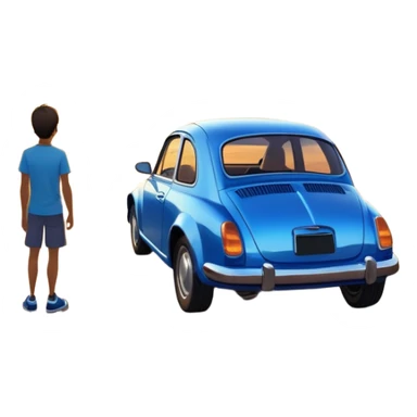 A parked blue car sits quietly on the side of an open road, facing a breathtaking sunset. Two people stand outside, backs turned, watching the horizon. The road stretches endlessly ahead, surrounded by a peaceful, glowing landscape full of light, warmth, and possibilit sticker