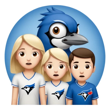 two terrified children, one tall gire and one little boy watching blue jays game sticker