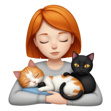 Ginger Girl short hair sleeping with two cats a black and a whole white bigger cat  sticker