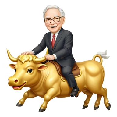 happy Warren Buffet riding golden bull sticker