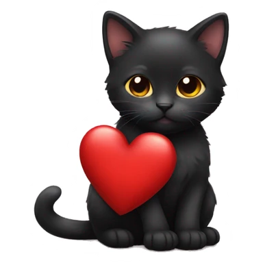 Black Kitten holding a red heart  sticker