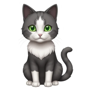 full body view of beautiful female solid dark grey cat with green eyes, white toes/paws and white patch on her chest sticker