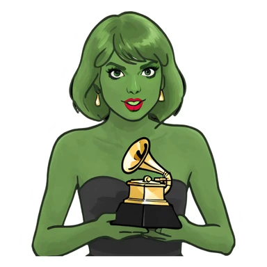 Taylor swift holding a grammy sticker