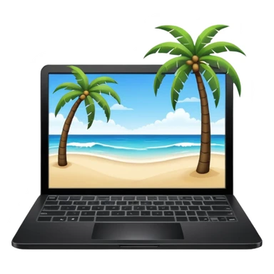 An open laptop on the beach. bildschirm ist schwarz und im hintergrund sind palmen, meer sticker