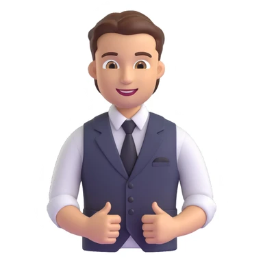salesman emoji, vest, rolled-up sleeves, modern business attire, confident smile sticker
