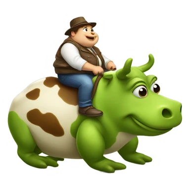A fat cow riding a frog  sticker