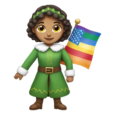 Hispanic girl in elf costume with pride flag sticker