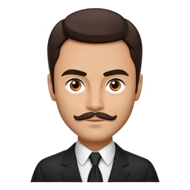 John Saxon with dark brown hair and short mustache, black suit, tan skin sticker