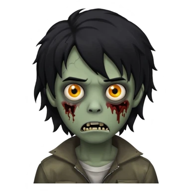 Boy, zombie, black hair, medium long and wavy, emo, shaggy, dark, spooky, creepy expression sticker