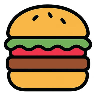 burger icon, color outlined, playful icon style sticker