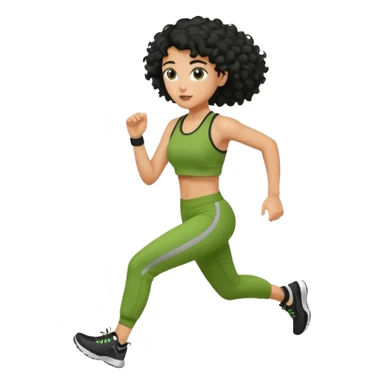 a woman with olive skin tone and curly black hair wearing green and jogging sticker