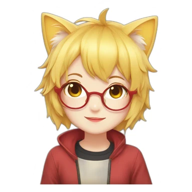 anime girl with short yellow hair, red glasses, cat ear, idol costume, happy sticker