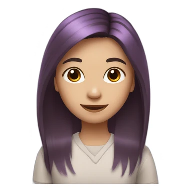girl who has shoulder-length stright hair, dyed in purple, brown eyes (a little bit asian) smiling sticker
