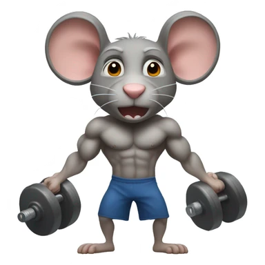 Create an emoji of a rat person lifting weights with a determined expression. Make it look like a true gym enthusiast. sticker