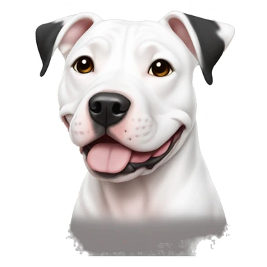 White pit bull with black ear sticker