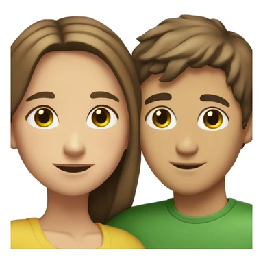 Brown haired girl with a Little bit of blond highlights with Green/yellow eyes Hugging a short Brown/black haired Guy with Brown eyes sticker