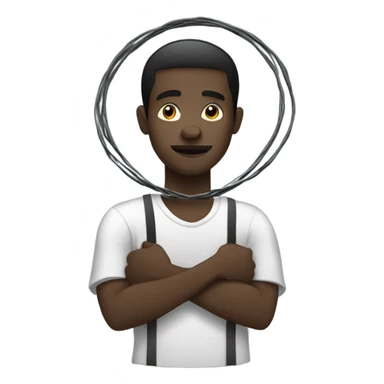 African man holding a black circle with a wire coming out  sticker