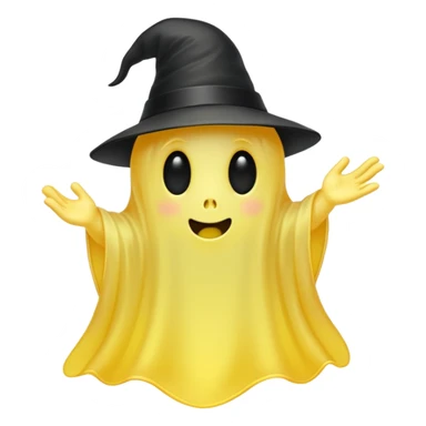 Yellow ghost with tiny black hat sticker