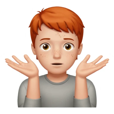 A boy shrugging with 6 over one hand and 7 over the other sticker