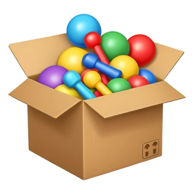 cardboard box with toys sticker
