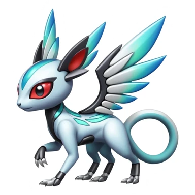 Shiny Colorful Futuristic Cyber-Vernid-Trico-Meloetta-Latias-Koraidon-Peppercat-Protogen-Pokémon-Digimon-Fakémon-fusion-hybrid-creature sticker