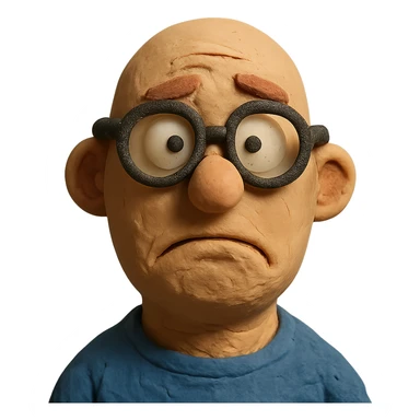 claymation style bald guy with glasses, looking dumb sticker