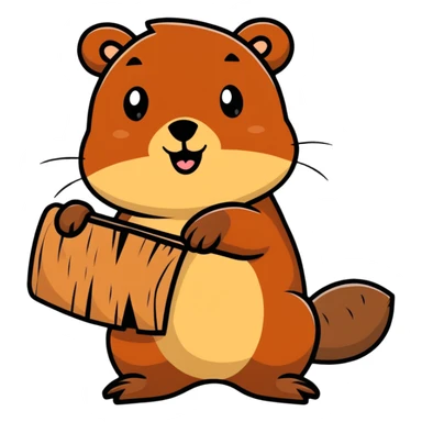 happy beaver with wood sticker