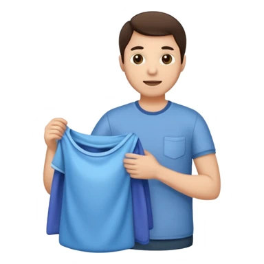 brunette man holding laundry sticker
