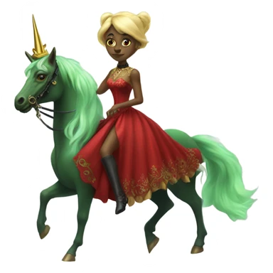 "galora green blonde alien woman" in red Victorian elegant dress, full body, rides unicorn gold
NO WOKE
 sticker