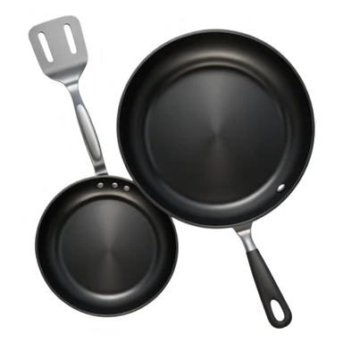 a black pan and spatula inside sticker