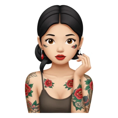 Beautiful Asian woman with tattoos on her body biting her lip sticker