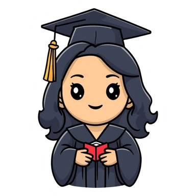 happy latina graduate with long wavy black hair wearing graduation cap and gown sticker