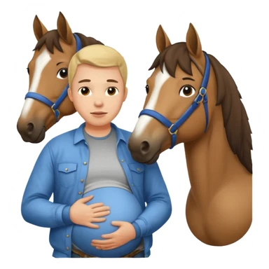 pregnant man in casual wear near horse sticker