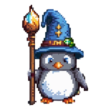 penguin wizard with a staff and wizard hat sticker