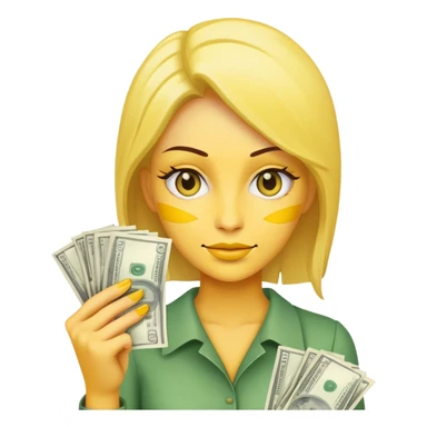 yellow skin woman holding money bills sticker