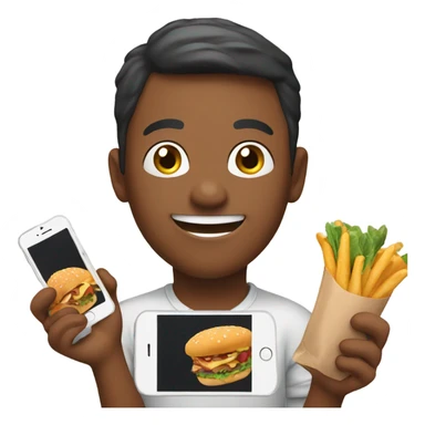 happy person with a smartphone showing food sticker