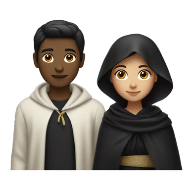 black haired boy and girl in black shawl sticker