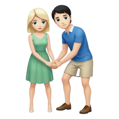 King, man, standing, black Hair, blue eyes, whole body, Woman, bending knees, blonde, green eyes, White Dress, sticker