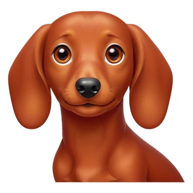 Cinematic Cute Red Dachshund Portrait Emoji, Head tilted playfully and inquisitively, featuring a glossy red coat with a sleek sheen, round, sparkling brown eyes filled with curiosity, Simplified yet irresistibly adorable features, highly detailed, glowing with a warm, friendly glow, high shine, affectionate and spirited, stylized with a touch of whimsy, bright and endearing, soft glowing outline, capturing the essence of a mischievous yet loving pup, so playful it feels like it could dash out of the screen and into your arms! sticker