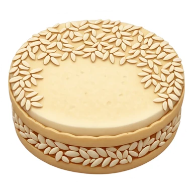 A round puffed rice cake, flat disc shape, light beige/off-white color, bumpy textured surface showing compressed puffed rice grains, crispy appearance, simple flat design, centered on transparent background. sticker