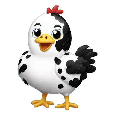 Black and white spotted chicken in the rain sticker
