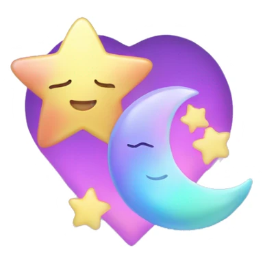 Kawaii iridescent star and moon falling in love sticker