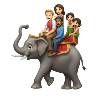 family riding elephant sticker