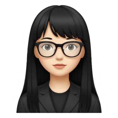 eu quero um icon de snapchat de uma mulher com o fundo da foto cor branco, cor da pele normal, óculos pretos, cabelo preto liso grande com franja sticker