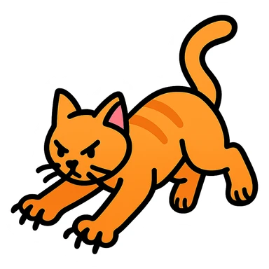 colorful outlined icon of a cat pouncing with claws extended in dynamic pose sticker