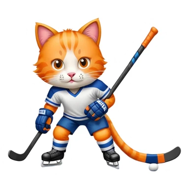 Orange cat playing hockey sticker