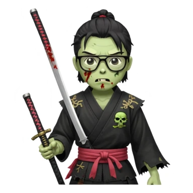 zombie samurai with black glasses sticker