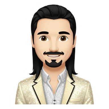 Kevin Richardson from Backstreet Boys with long black hair, ivory sequin outfit sticker
