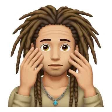 a light skin stud with dreads with a hand on there face sticker